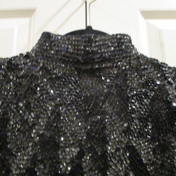 Vintage Black Covered Cocktail Jacket sz L Mandarin Collar - Picture 6 of 10